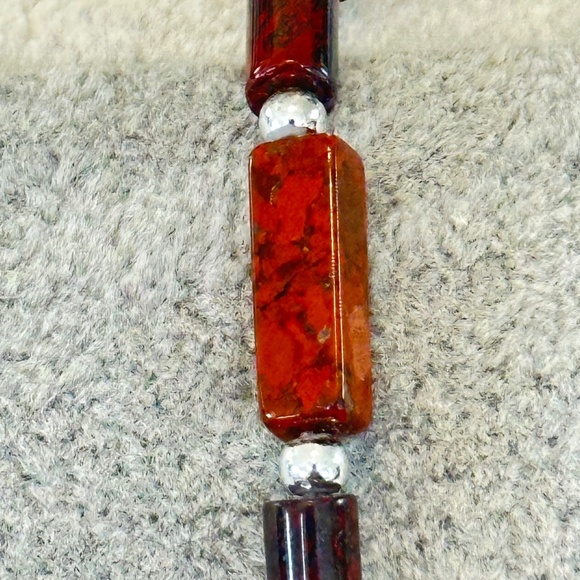 Poppy Jasper & Red Jasper Stone stretchy bracelet, w/Scorpio charm - Picture 6 of 16